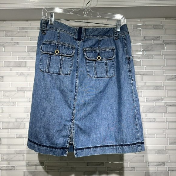 Eddie Bauer Womens Jean Skirt Size 2 petite Blue Denim Front and Back Pockets - Picture 2 of 3